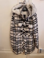 Jane Norman Hooded Duffle Coat Size 14 Black Cream