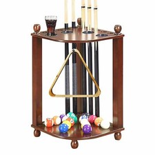 Billiards Rack Cues and Pool Ball Organizer Table Cup Holder Wooden Walnut Store