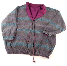 Womens Plus Size 1x Reversable Full Zip Windbreaker Jacket Aztec Button Snap