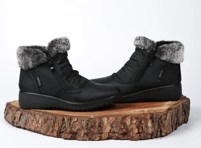 Cushion Walk Diana Women's Warm Winter Snow Boots – Thermo-Tex Lined, Zip Closure – Black/Grey