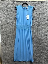 HALSTON Smocked Waist Dress Knit Jersey in Aqua Blue Size Large NWT