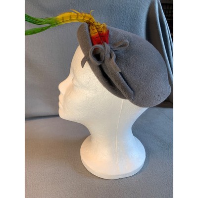Ladies Gray Hat with Long Feather Accent Vintage Sz 22 | eBay display picture 3