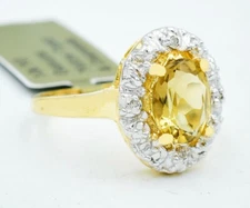GENUINE 1.94 Cts YELLOW TOPAZ & DIAMONDS RING 10K GOLD - Free Certificate - NWT