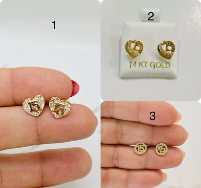   14k Gold Ohrringe Herzen  Sweet 15   Quinceanera Aretes en oro