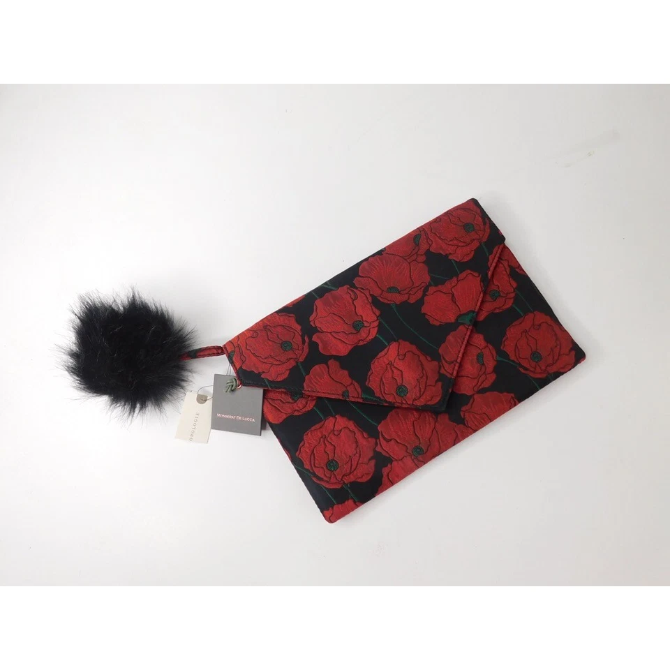 ¡¡NUEVO CON ETIQUETAS!! Anthropologie MONSERAT DE LUCCA Floral Amapola Sobre Bolso sin asas Piel Pom Pom Foto 4 de 4