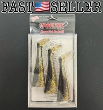3-Pack Spooltek FATTY 6" Tailpack Lure Replacement Tails, Black/Gold Glitter