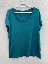 Womens a.n.a A New Approach Shirt Size 2X Teal Short Sleeve 