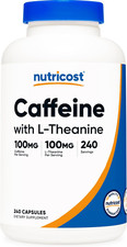 Nutricost Caffeine with L-Theanine 100mg, 240 Capsules, Non-GMO and Gluten Free