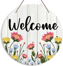 Welcome Sign for Front Door, Spring Flower Welcome Door Sign Decoration, Welcome