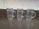 Set Of 3 Vintage Anchor Hocking Glass Mug Quilted Diamond Point Pattern