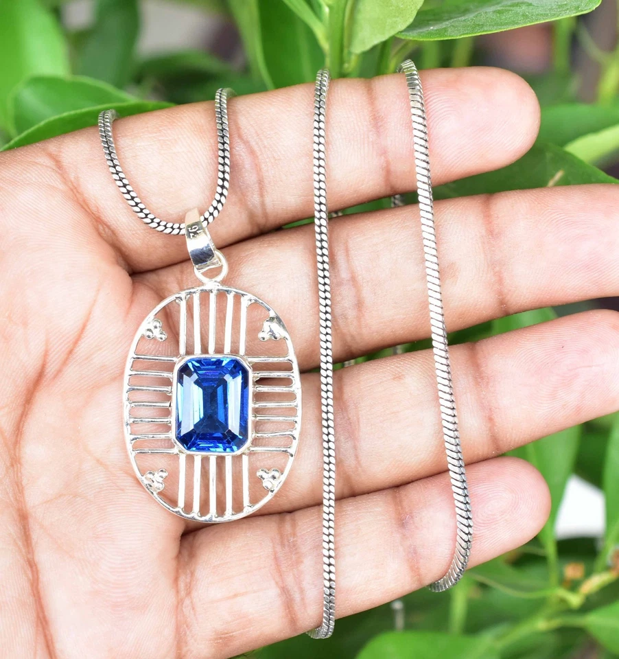 Colgante De Plata De Ley 925 Con Tanzanita Azul Natural De 26.25 Ct Certificado - Imagen 4 de 4