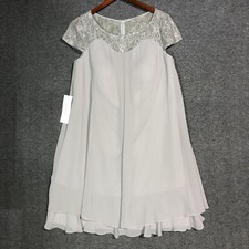 Azazie Tess Dress Womens 18W Silver Chiffon Lace Sequin Knee Length Wedding MOB