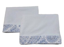 Set of 2 Light Blue Flannel Pillowcases W/ paisley Cuff 19 X 30 Standard/ Queen