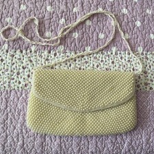Vintage La Regale Ivory Beaded Satin Clutch w/ Shoulder Strap Snap Closure Lined