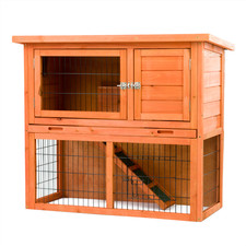 3FT OUTDOOR RABBIT HUTCH AND RUN WITH 2 TWO TIER WOODEN GUINEA PIG BUNNY PET