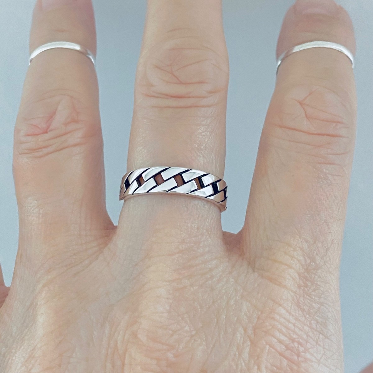 【Vintage】CHAIN LINK 925 SILVER RING 16号 Sterling Silver Unisex Intricate Link Chain Ring, Silver