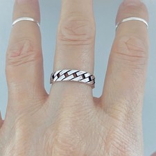 Sterling Silver Unisex Intricate Link Chain Ring, Wedding Bands, Eternity Links