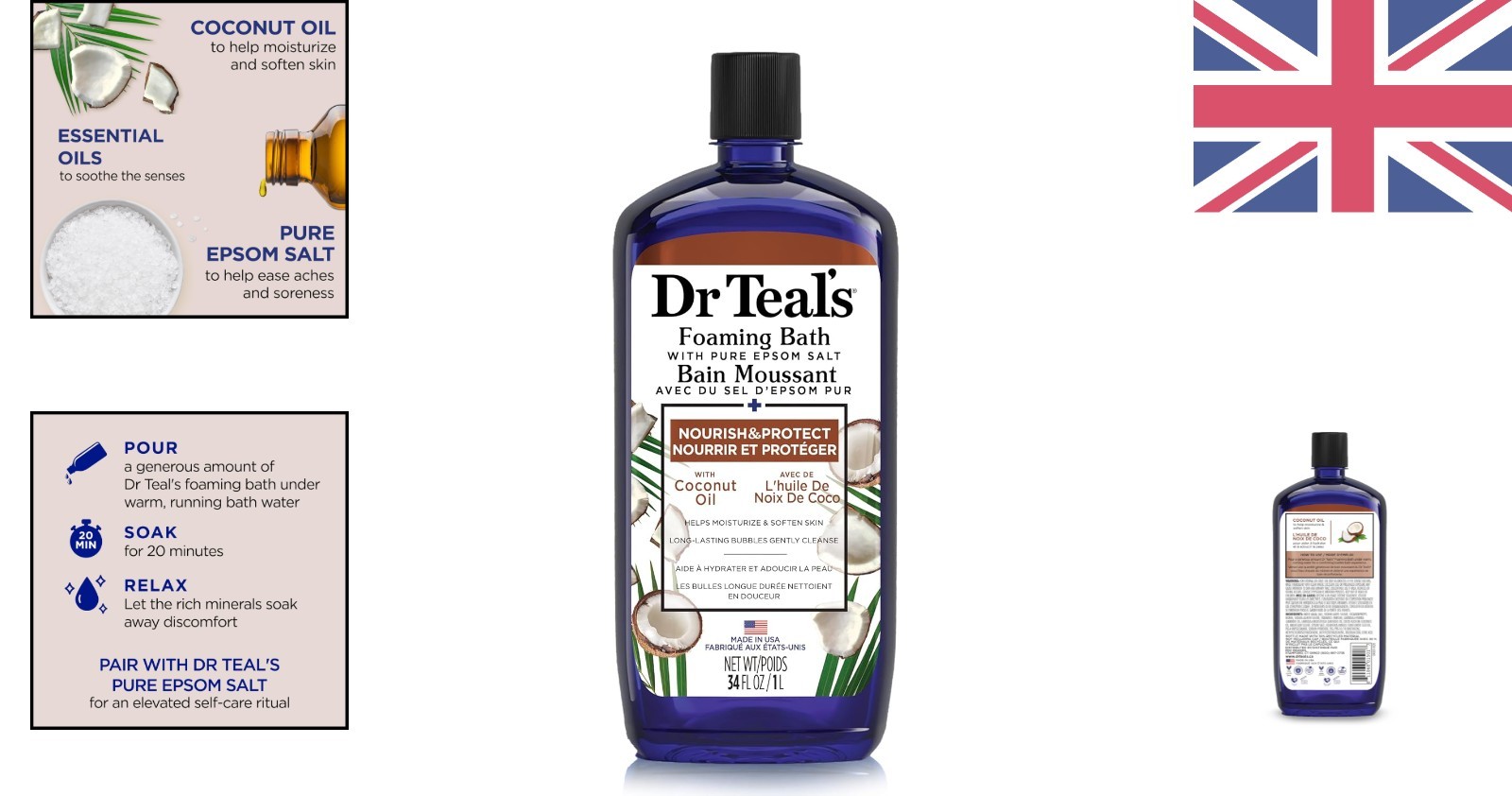 Dr Teal's Coconut Foaming Bath 1L - Nourishing for Skin Softening and Relaxation