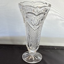 Clear Pressed Glass Decorative Vase Glossy Geometric Pattern Home Accent