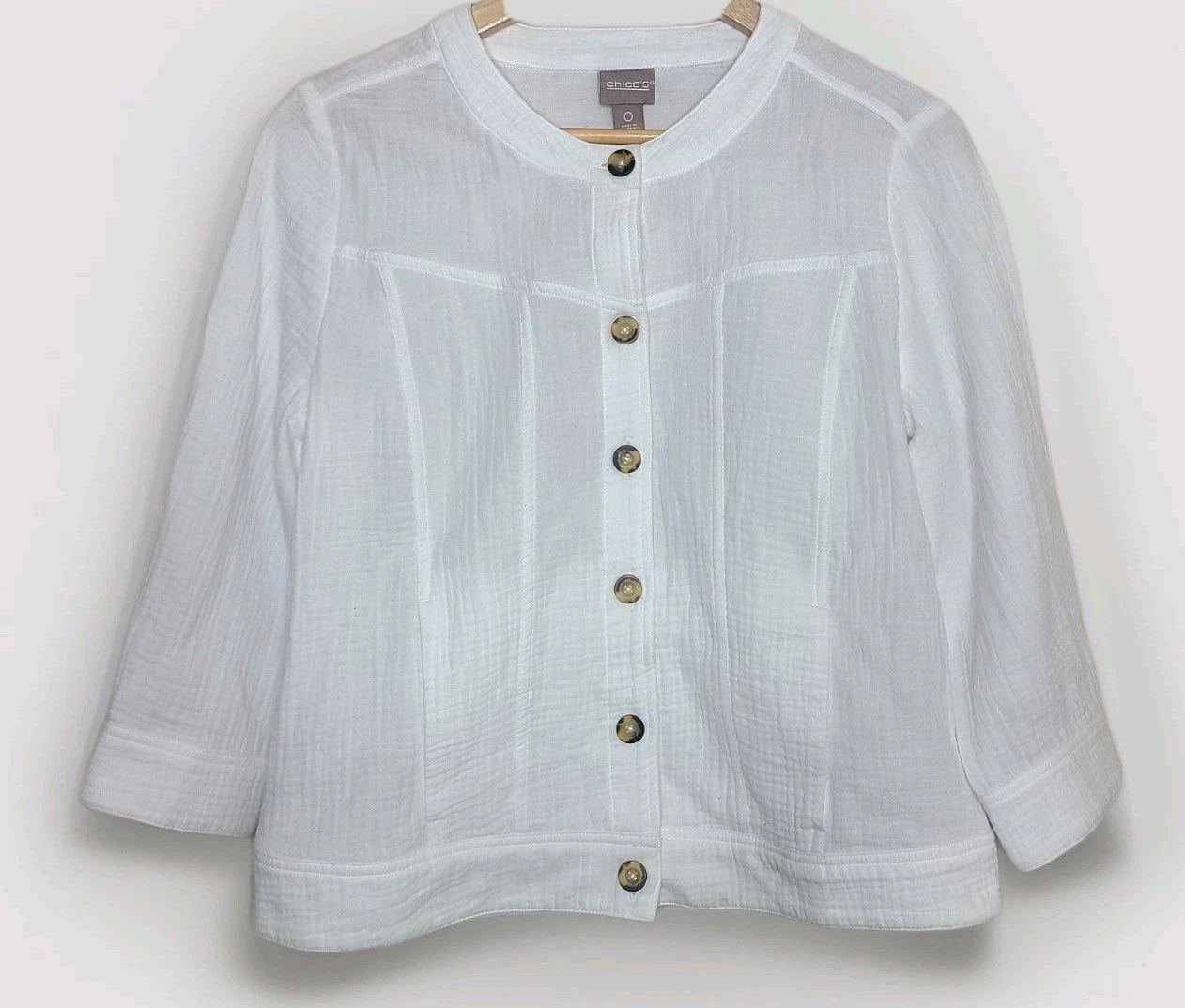 Chicos Gauzy White 100% Cotton Jacket Top Lightweight Minimalist 0