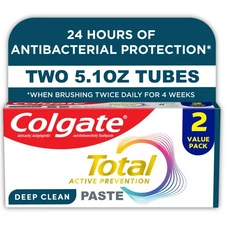 Colgate Total Active Prevention Deep Clean Toothpaste, Mint, 2 Pack, 5.1 oz