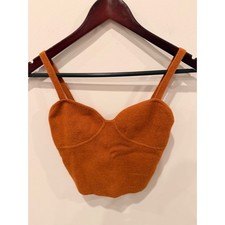 Wilfred Aritzia Bustier Knit Crop Top Orange Size S Corset Tank EUC