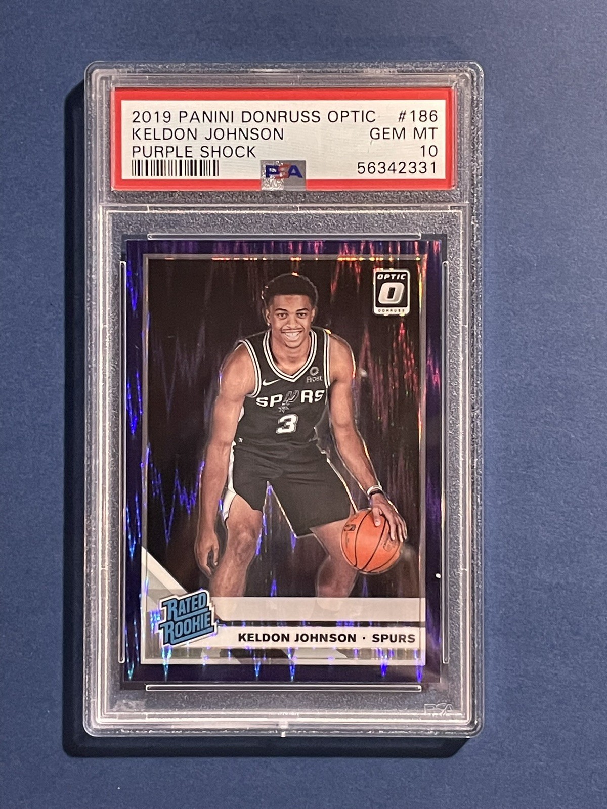 2019-20 Panini Donruss Optic Keldon Johnson #186 Purple Shock PSA 10 (RC) Spurs