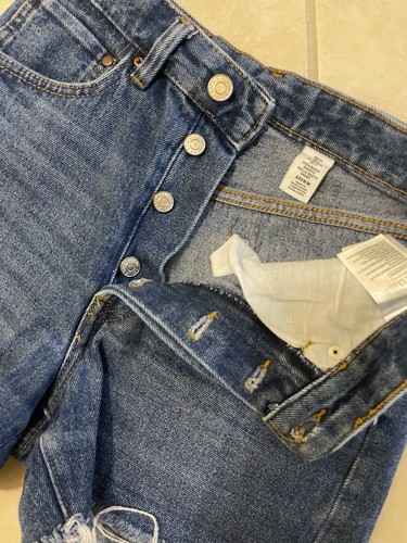 H&M High Waist Distressed Cut Off Denim Short Blue 4 - Afbeelding 3 van 6