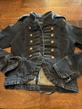 Gap Girls SZ XL Denim Jacket Blue Military Style Ruffle Back Stretch Classic