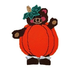 Vintage Design Work Halloween Bear  Pumpkin Plastic Canvas Wall Hanging 14.5"
