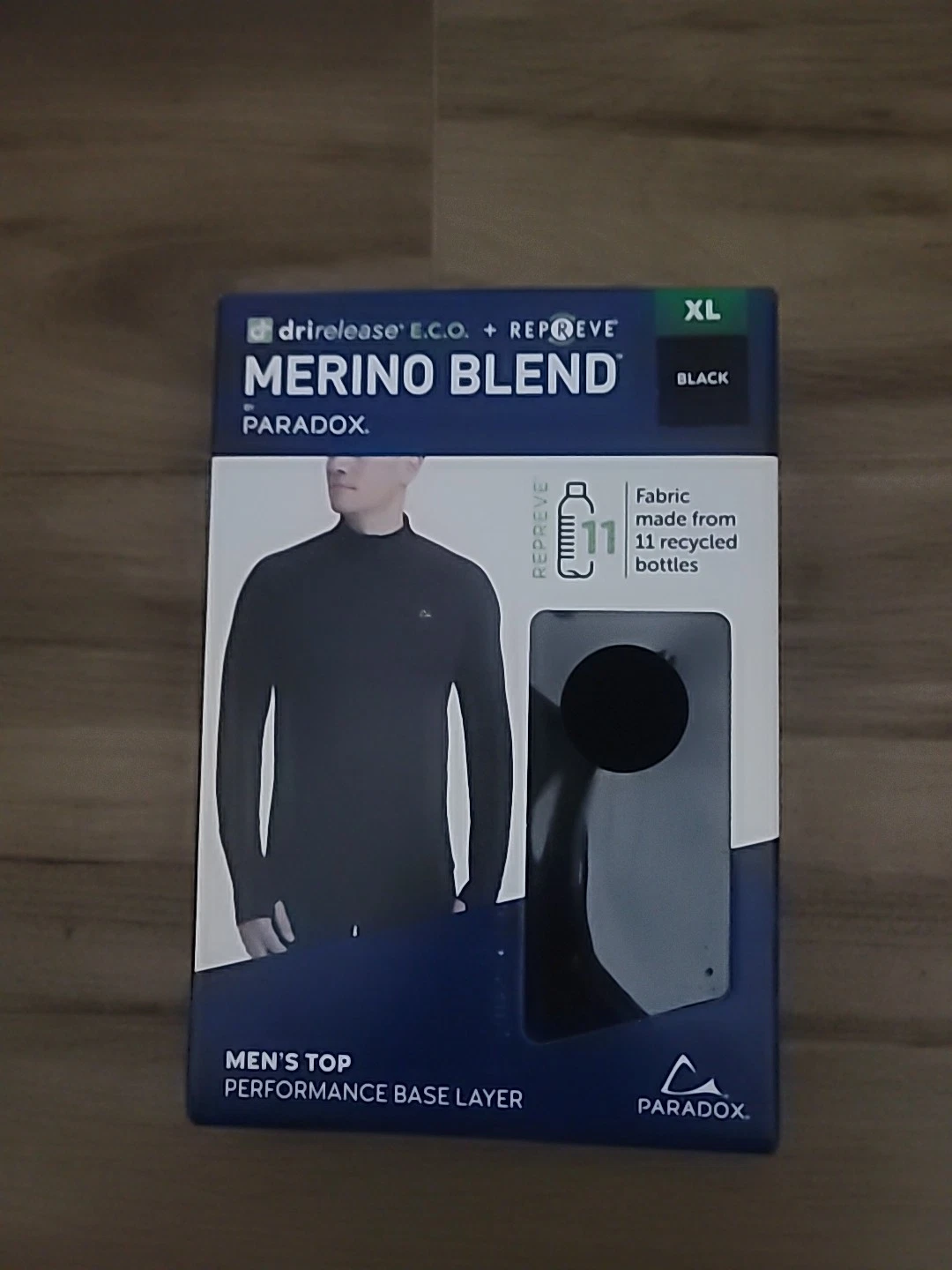 PARADOX MEN'S MERINO BLEND PERFORMANCE 1/4 ZIP BASE LAYER, BLACK, SIZE XL ,NIB.
