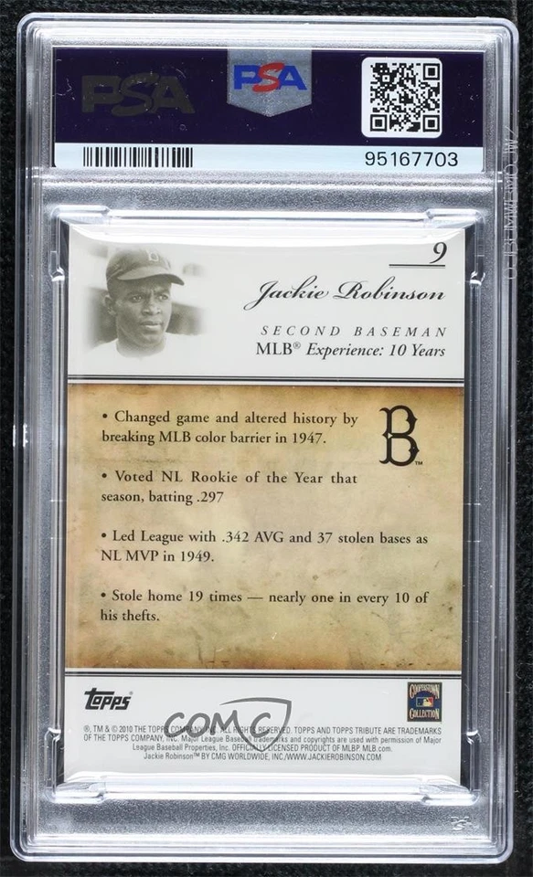 2010 Topps Tribute Black /99 Jackie Robinson #9 PSA 6 HOF - Image 2 of 2