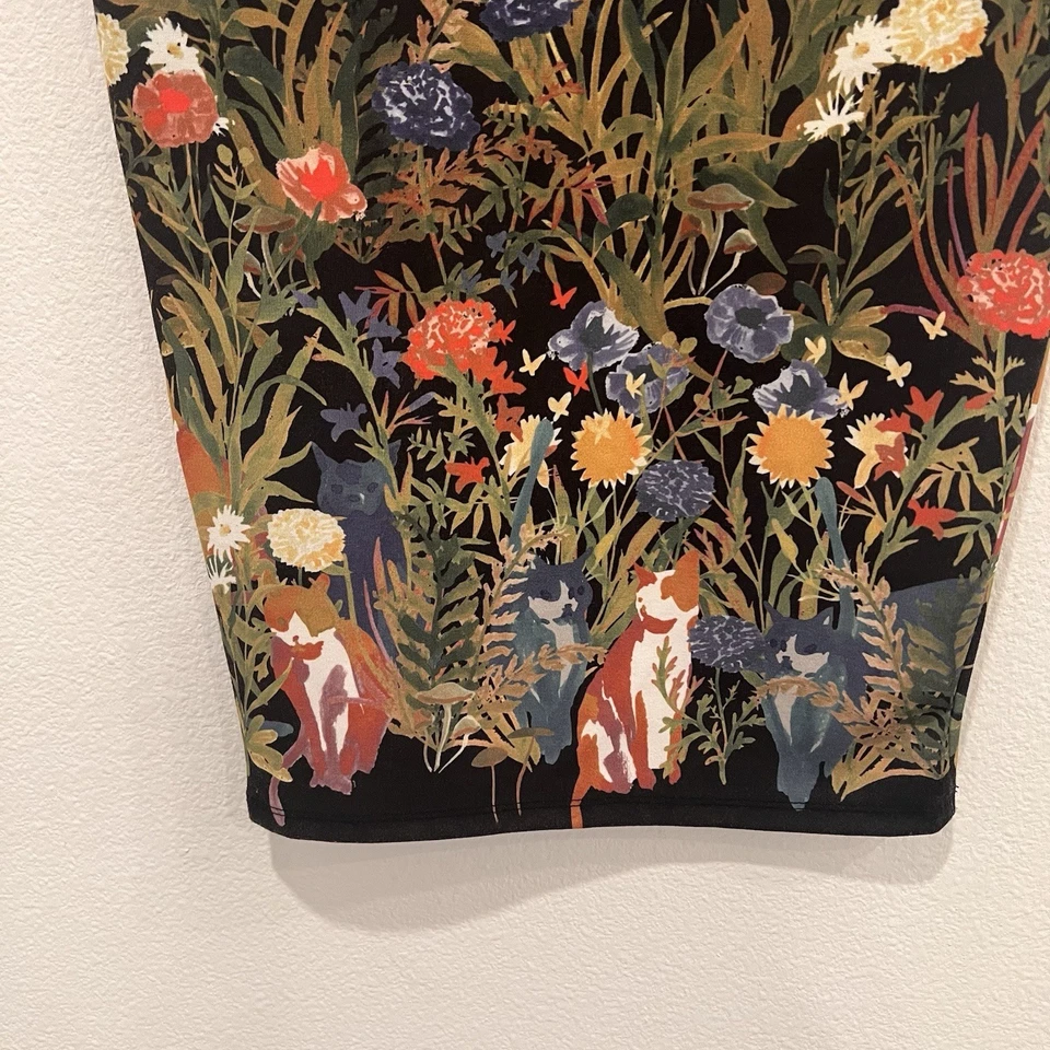 Falda Lápiz Floral Zara Estampado Pájaros Gatos Ajustada Carrera Informal Pequeña Elástica Foto 2 de 4