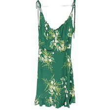 Reformation Green Floral Tie Strap Mini Dress Size 4 Viscose Summer Dress