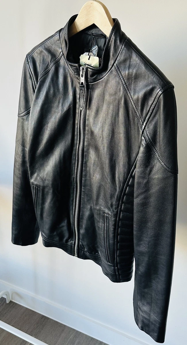 Chaqueta de cuero Schott NYC para hombre LC BREAKER M PIEL DE CORDERO MEDIANA NUEVA CON ETIQUETAS NEGRA
