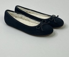 Talbots Blair Cozy Bow Slippers Dark Indigo Blue Faux Fur Lined Womens 6M Sample