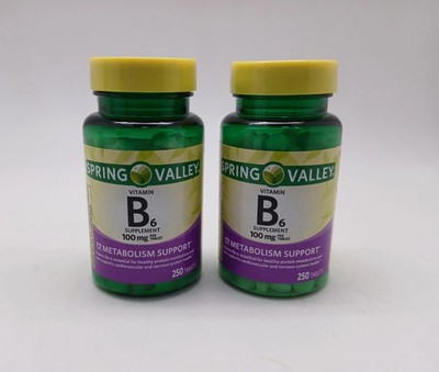 Spring Valley Vitamin B6 100mg | 250 Tablets 2 Pack 500 Total | Energy Support