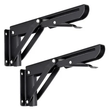 Sumnacon Sturdy Folding Shelf Brackets - Heavy Duty Black Metal Triangle Tabl...