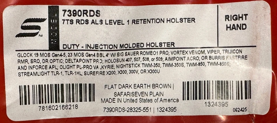 Safariland 7390RDS FDE ALS RH Duty Holster for GLOCK 19 23 + LIGHT & RED DOT - Image 2 of 4