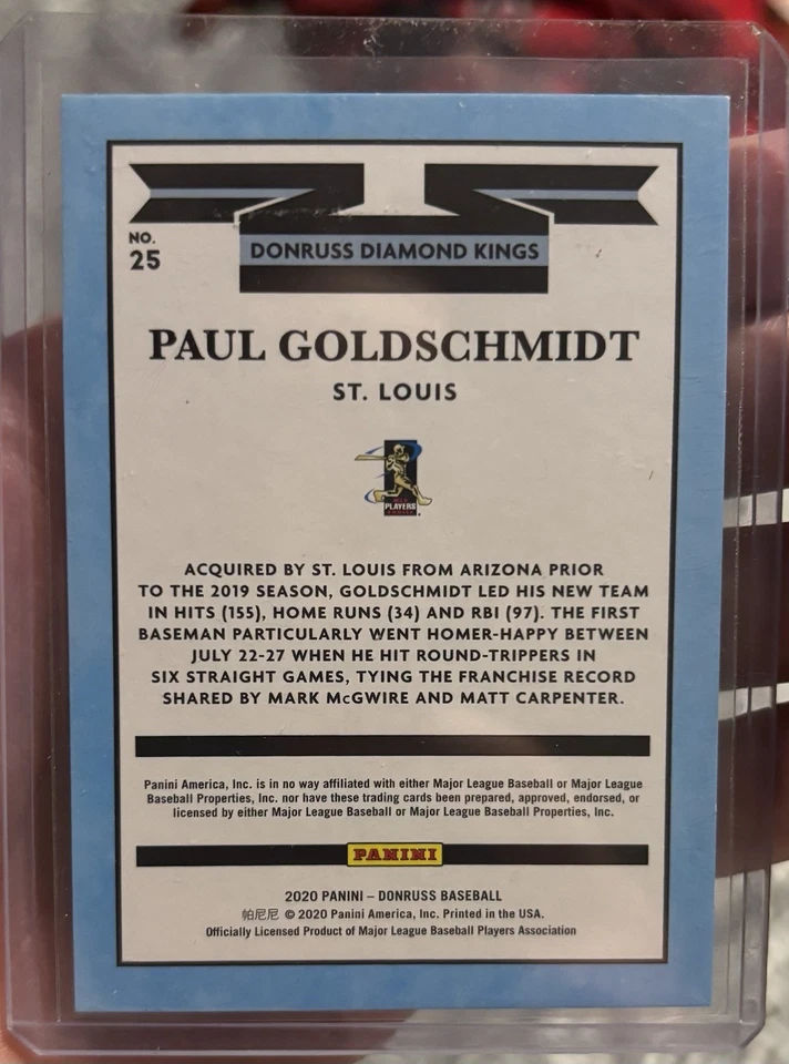 Paul Goldschmidt Autographed 2020 Donruss Diamond King #25  /650 Card  - Image 3 of 3