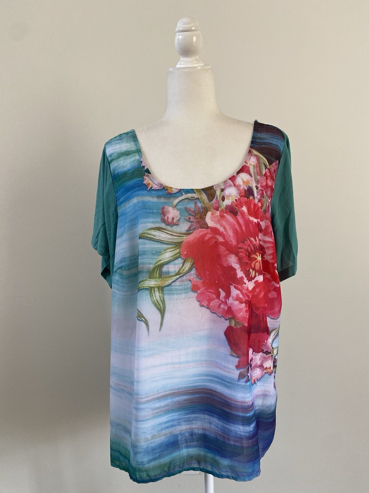 Style & Co Womens Green Floral Rayon Short Sleeve Top Size 1X 3XL