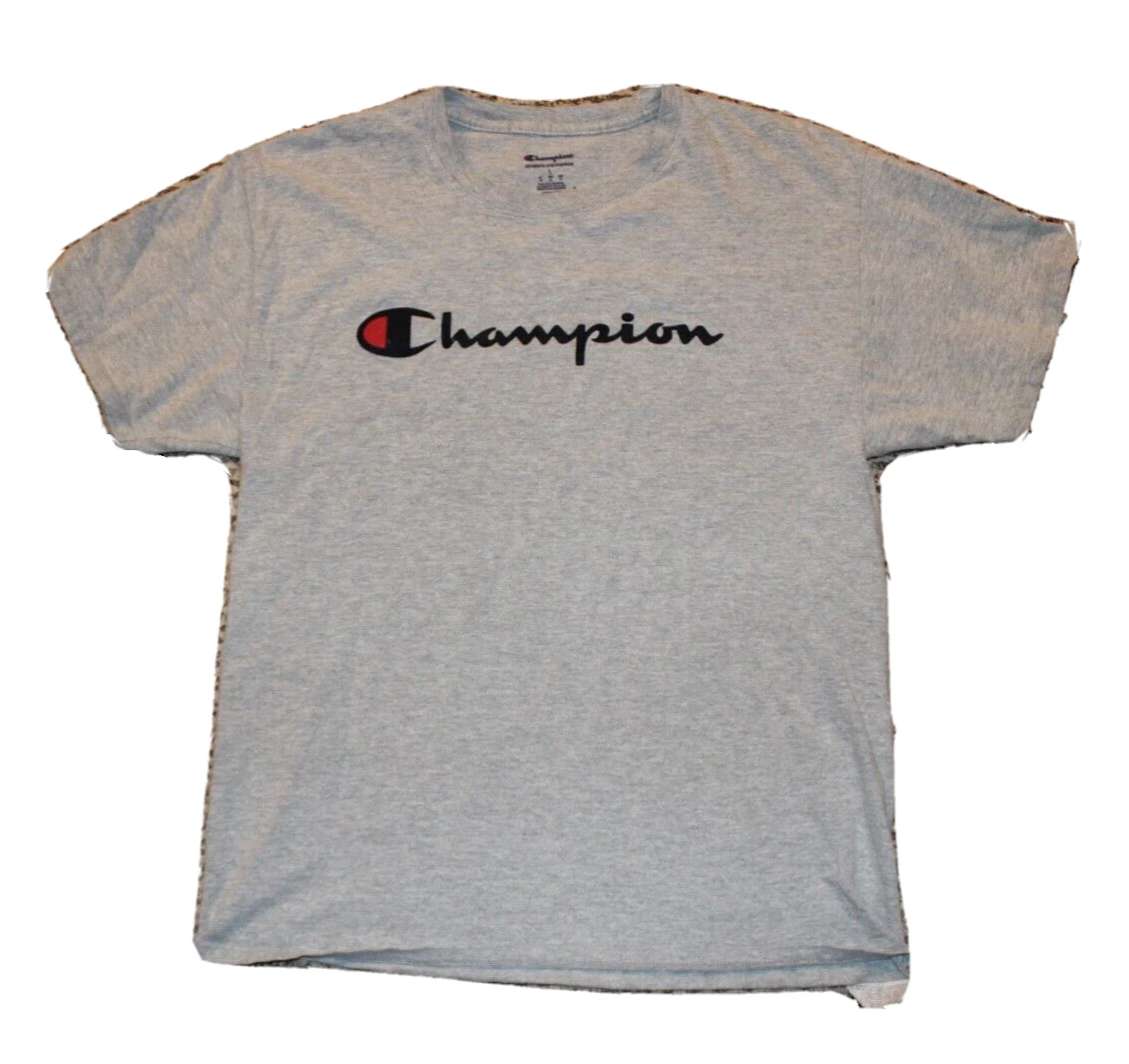 Champion T-Shirt Mens Jersey Tee Classic Fit Script Logo L Light Gray