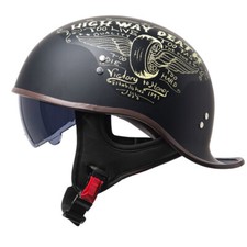 Retro Motorcycle Half Helmet Cap Scooter w/ Black Clear Sun Visor Retractable