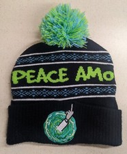 Rick And Morty Peace Among Worlds Adult Swim Bioworld Black Pom Beanie Hat