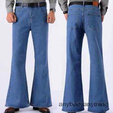 Retro 60s 70s Trousers Slim Fit Casual Men Bell Bottom Jeans Flared Denim Pants