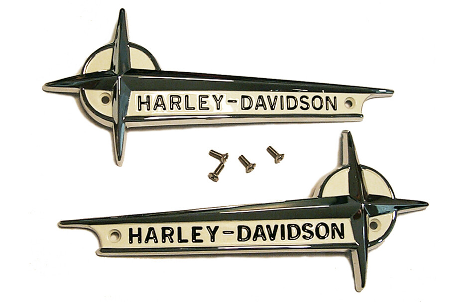 OEM Gas Tank EMBLEMS with SCREWS for 1961 - 1962 Harley Pan