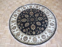 5'10 X 5'10 Round Hand Knotted Black Persian Tabriz With Silk Oriental Rug G5251 5'10 X 5'10 Round Hand Knotted Black Persian Tabriz With Silk Oriental Rug G5251