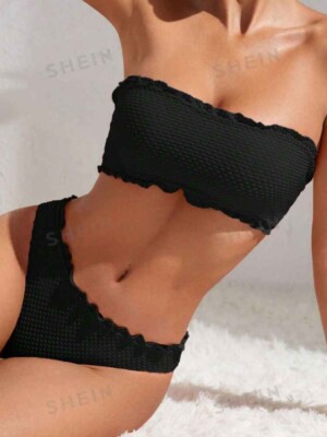 TOP PREIS  SHEIN Swim Basics Bandeau Bikini mit Wellensaum