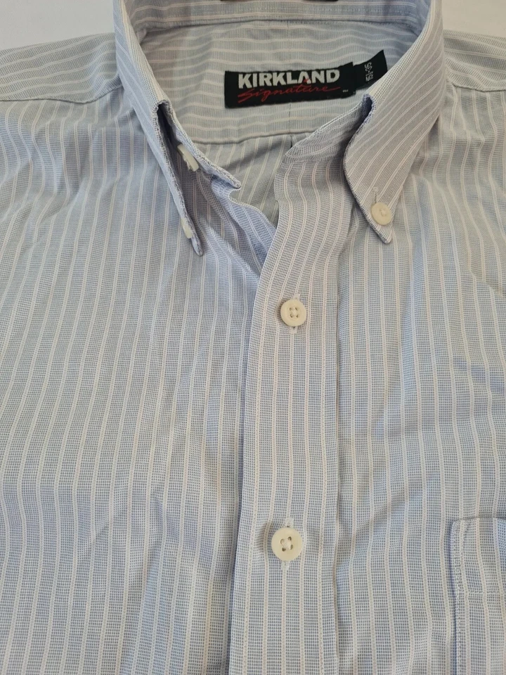 Mens Shirt Kirkland Size 15.5in Blue Stripe Long Sleeve Pocket 11833 - Image 4 of 4