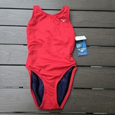 TYR The Finals Youth Girls 1pc Swimsuit Solid Red W/navy Lining Sz 26 New